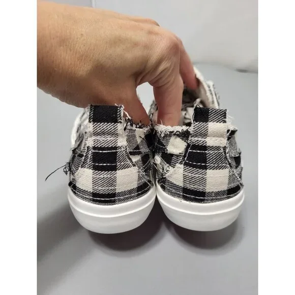 Corkys Boutique Black White Babalu Distressed Buffalo Plaid Slip on Sneakers, 6 - Picture 4 of 7